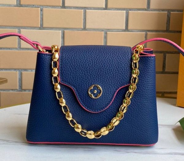 Imitation Louis Vuitton Capucines Mini Chain Bag In Navy Blue